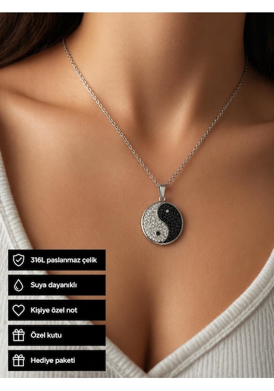 Yin Yang Desenli 316l Paslanmaz Çelik Kolye Hediye Unisex Altın - Gümüş