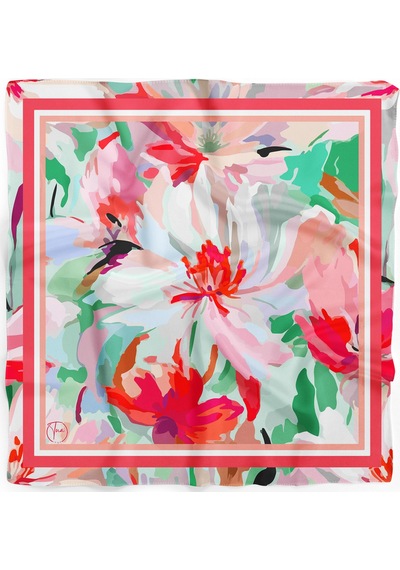 Pudra Ve Yeşim Floral Desen 55x55cm Bandana/fular Çok Renkli