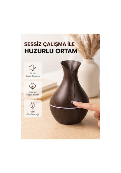Astraltech Ahşap Desenli Aromaterapi Difüzör 130 Ml Ultrasonik Ve 7 Renk Led Işıklı