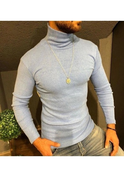 Barlashive Erkek Kaşkorse Boğazlı Full Likralı Fitilli Body Kazak - Gri Çok Renkli