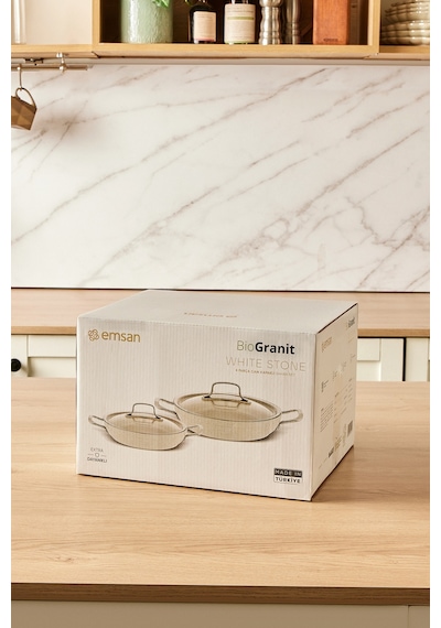 Emsan Biogranit White Stone 4 Parça Sahan Seti Beyaz