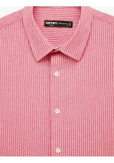 Koton Klasik Yaka Çizgili Regular Fit Uzun Kollu Gömlek Pembe Çizgili 6sam60178hw