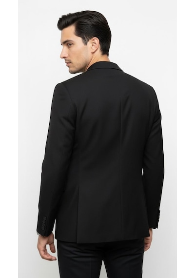 Plus Scorpion Erkek Pamuklu Penye Likralı Tek Düğmeli Çift Yırtmaçlı Blazer Ceket Siyah