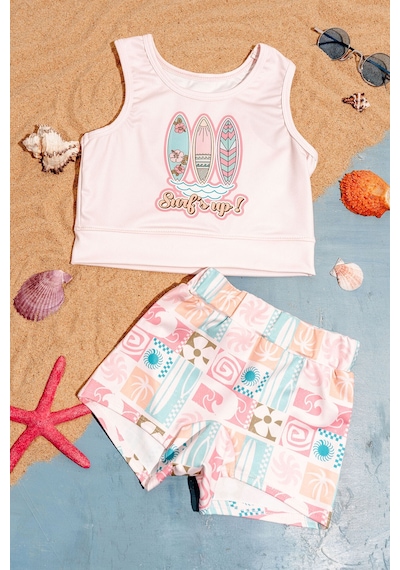 Beniizle Desenli Kız Çocuk Bikini Takım Tozpembe