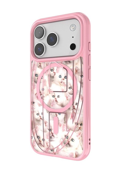 Diesel Apple iPhone 17 Pro Uyumlu Magsafe Destekli Oval D Kedi Desenli Kılıf - Pembe