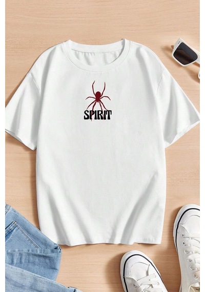 Uyguntarz Çocuk Spirit Baskılı Pamuklu Tshirt Beyaz
