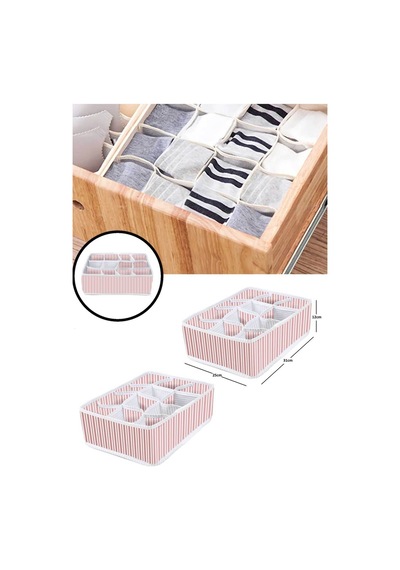 2 Adet 12 Bölmeli Organizer Çekmece Içi Düzenleyici Pembe Kumaş Pembe Diğer