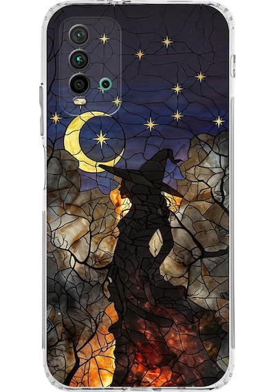 Printify Redmi 9t İle Uyumlu Vitray Cadı Saati Tasarımlı Şeffaf Silikon Kılıf Şeffaf