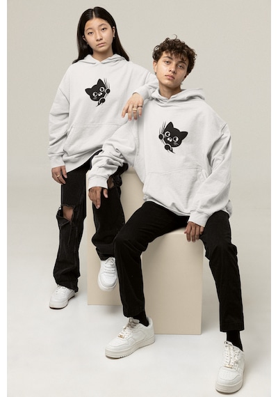 Nevermind Sevgili Çift Kombini Özel Tasarım Oversize Kapüşonlu Sweatshirt Beyaz
