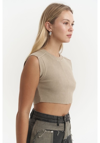 Mai Collection Mai Studios Co. Swipe Haki Yıkamalı Crop Haki