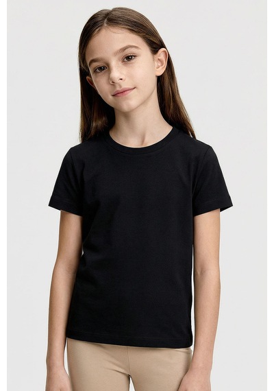 Siyah O Yaka Standart Fit Basic Unisex Çocuk T-shirt - 11328 Siyah