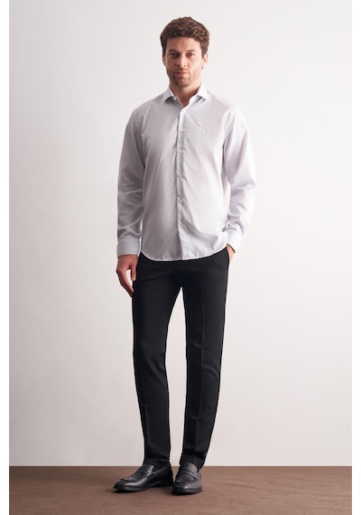 İmza Beyaz - Gri Yarım İtalyan Yaka Çizgili Desen Uzun Kol Premium Slim Fit %100 Pamuk Gömlek 1004255191 Beyaz - Gri