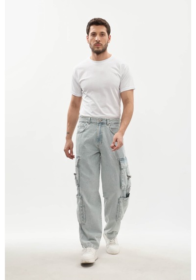 Banny Jeans Erkek Kargo Cepli Jean Pantolon Buz Mavisi
