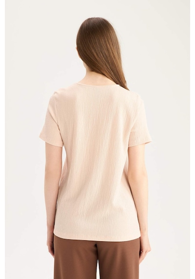 DeFacto Regular Fit Apaş Yaka Basic Düz Bürümcük Kısa Kollu Tişört E0325AX25SPPN70