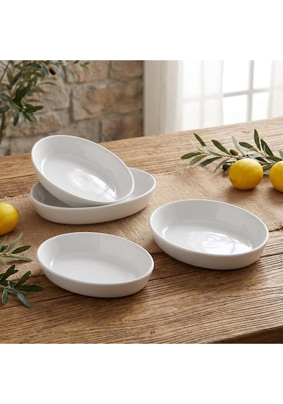 3'lü Porselen Büyük Boy Kayık Tabak Seti - Minimalist Beyaz Sunum Tabağı Çukur Mezelik Kahvaltılık Ve Servis Tabağı 19 X 12 X 3.5 Cm Çok Renkli