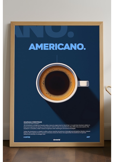 Americano Kahve Doğal Ahşap Çerçeveli Poster, Dekoratif Duvar Tablosu