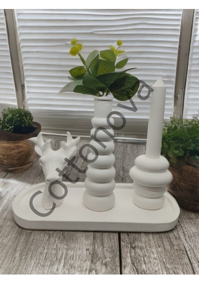 Cottonova C45 Dekoratif Vazo, Mumluk Ve Geyik Figürü