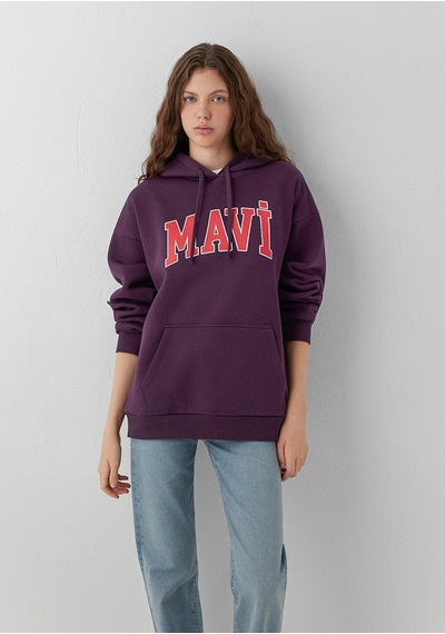 Mavi M1600361 Logo Baskılı Kapüşonlu Kadın Sweatshirt Mor