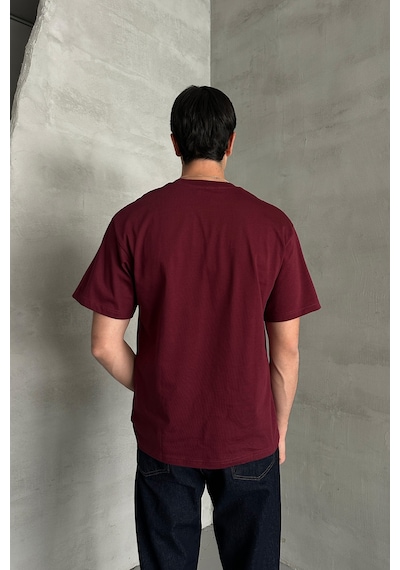 Hyman Erkek %100 Pamuk Oversize Basic T-shirt Bordo
