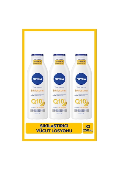 Q10 7 Günde Sıkılaştırıcı Vücut Bakım Losyonu 250ml, Nemlendirici, C Vitamini, X3 Adet