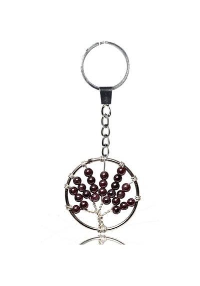 Sertifikalı Lal Garnet Granat Taşı Hayat Ağacı Doğal Taş Anahtarl