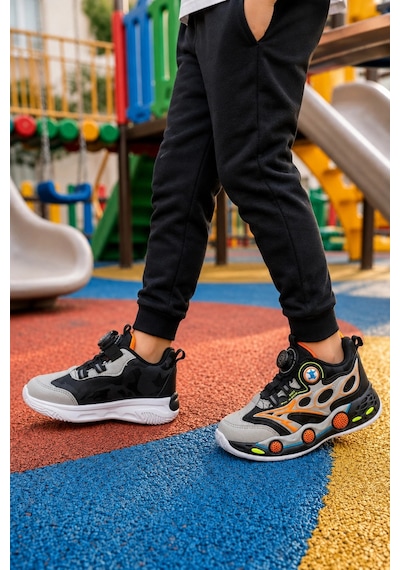 Ht Hotin Rush Çocuk Günlük Işıklı Spor Ayakkabı Pratik Bağlama Detaylı Sneaker - Gri-siyah
