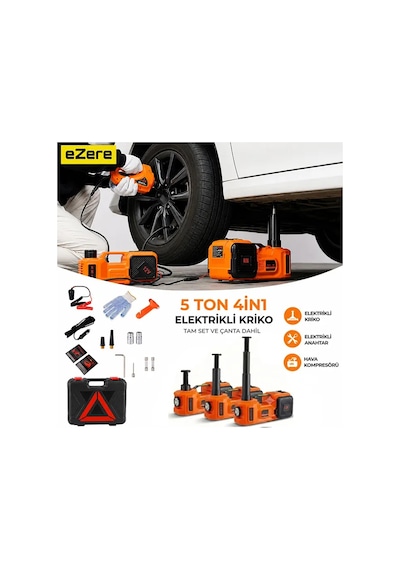 Ezere Powerlift Pro 5 Ton Çok Fonksiyonlu Elektrikli Hidrolik Kriko Lift Kaldırma / Kompresör / Bijon Sökme / Led Işık- 5775 1