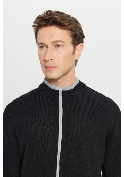 AC&Co / Altınyıldız Classics Erkek Sıyah Standart Fit Normal Kesim Dik Yaka Triko Ceket Siyah