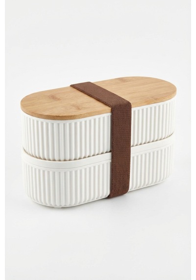Makri Home 2'li Bambu Kapaklı Saklama Ve Beslenme Kutusu 2 Katlı, 20 X 9 X 5,5 Cm Şeffaf