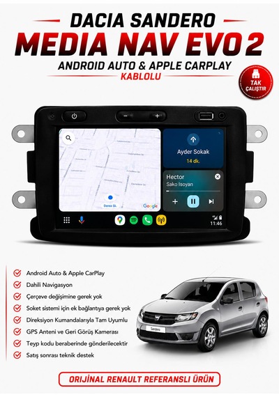 Dacia Sandero Uyumlu 2013-2020 Media Nav Evo 2 Multimedya Navigasyon Carplay / Android Auto Özellikli 1.0.15 Versiyon 7" Dacia Sandero Uyumlu 2013-2020 Media Nav Evo 2 Multimedya Navigasyon Carplay / Android Auto Özellikli 1.0.15 Versiyon 7"