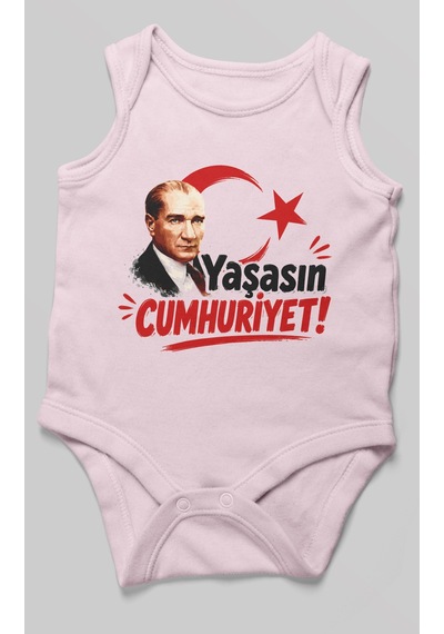 Morivokids Yaşasın Cumhuriyet Sıfır Kol Bebek Body %100 Pamuk Bebe Pembe