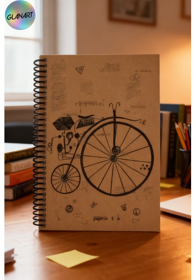 Spiralli 100 Yaprak Kareli Orta Boy Sert Kapak Defter Kraft Kağıt 16x23 Cm