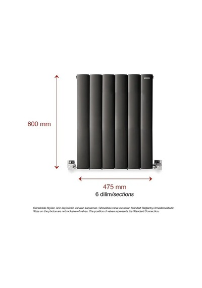 600mm x 475mm Lilac Yüksek Isı Kapasiteli Dekoratif Yatay Alüminyum Antrasit Radyatör