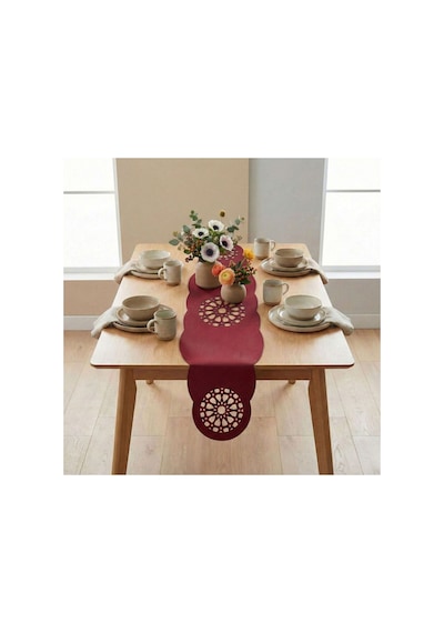 1 Adet Deri Runner-40x140 Cm-yıldız Desenli Runner Kırmızı