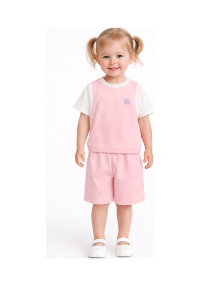 Harika Kids Kız Çocuk Şortlu Takım Yazlık Pamuklu Tişört Şort 2 Li Set Pembe