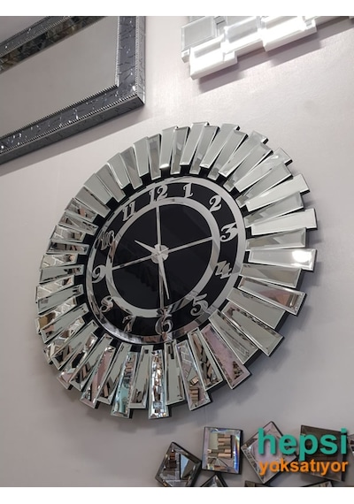 Güneş Argent Black Gümüş Siyah 85 Cm Dekoratif Aynalı Duvar Saati