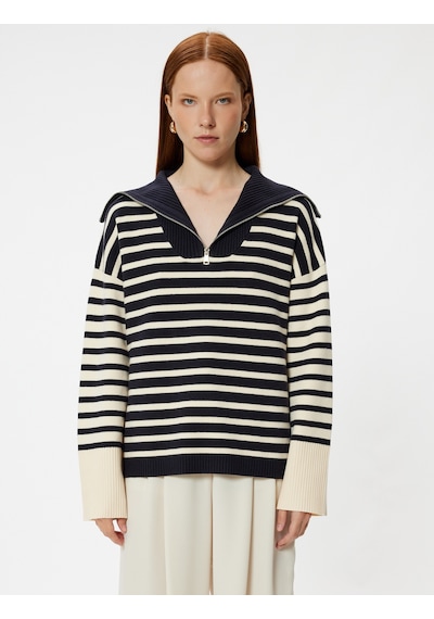 Koton Fermuarlı Oversize Triko Kaza Dik Yaka Yumuşak Dokulu Lacivert Çizgili 5wak90180ht 7s2 Çok Renkli Koton Fermuarlı Oversize Triko Kaza Dik Yaka Yumuşak Dokulu Lacivert Çizgili 5wak90180ht 7s2 Çok Renkli