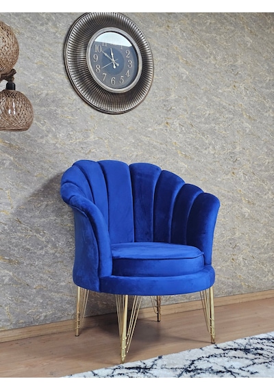 Zafir Tekli İstiridye Gold Kaplama Telli Ayak Çay Seti Koltuk Tekli Berjer , Balkon, Salon, Ofis Mavi