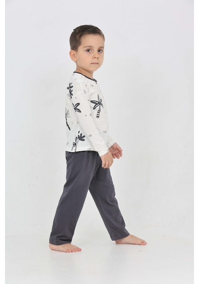 Toontoy Kids Toontoy Erkek Çocuk Palmiye Baskılı Pijama Takım Füme