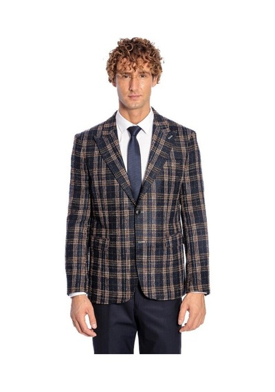 Wessi Ekose Desen Slim Fit Lacivert Erkek Ceket - Wessi Lacivert