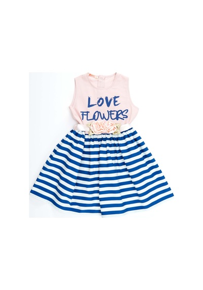 Denokids Çiçekli Çizgili Kız Çocuk Pembe Yazlık Elbise