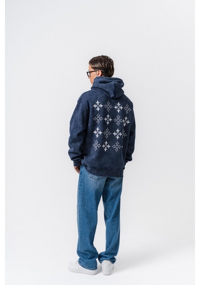 Respire Erkek Muse Baskılı Yıkamalı Kapüşonlu Oversize Hoodie Lacivert