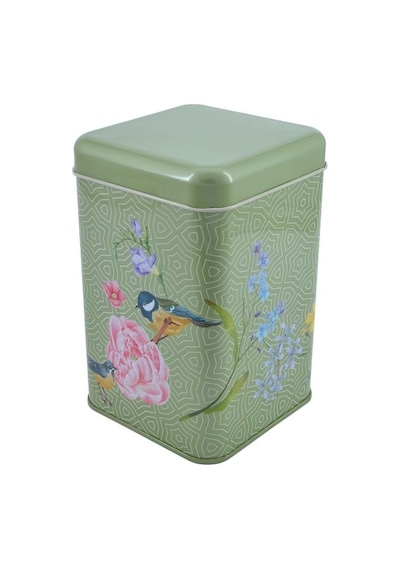 Blooming Green Desenli Kare Metal Saklama Kabı 10.5 x 10.5 x 16 CM 1.7 L