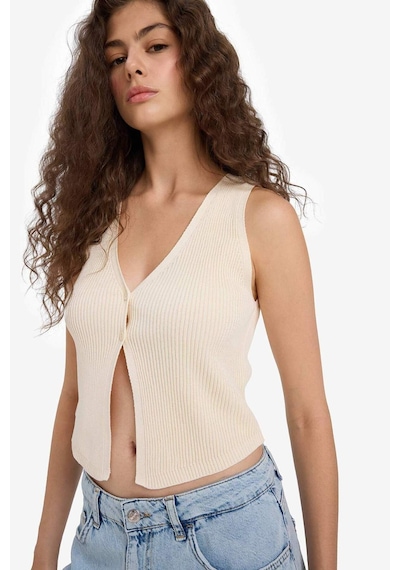 Defacto Coool Slim Fit Dar Kesim V Yaka Yelek E4738ax25sper105 Ekru