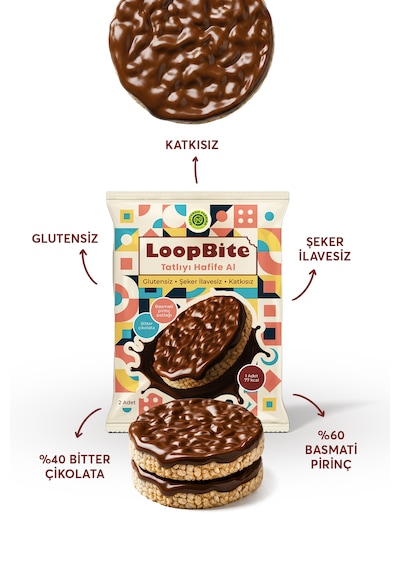 Loopbite Bitter Çikolata Kaplamalı Basmati Pirinç Patlağı X 2 Paket Glütensiz & Vegan