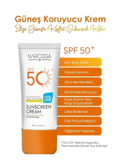 Narcissa Yüksek Koruyucu Leke Karşıtı Güneş Kremi SPF50+ 50 ML