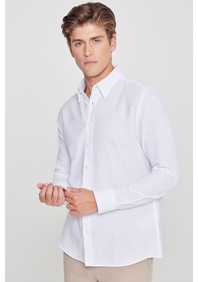 AC&Co / Altınyıldız Classics Erkek Beyaz Slim Fit Dar Kesim Düğmeli Yaka Flamlı Casual Gömlek 4A2022200073BYZXL Beyaz