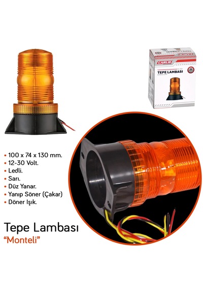 Tepe Lambası İş Makinası Otomatik Kapı İkaz Lambası Monteli 3 Fonksiyonlu Sarı 12-30v 4202867
