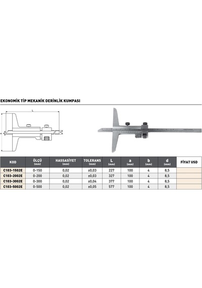 Fett 0-150mm Pld Ekonomik Tip Mekanik Derinlik Kumpası
