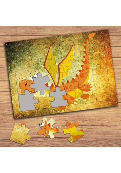 Sevimli Şaşkın Dinazor Çocuklara Özel Puzzle Yapboz Tablo-0001253